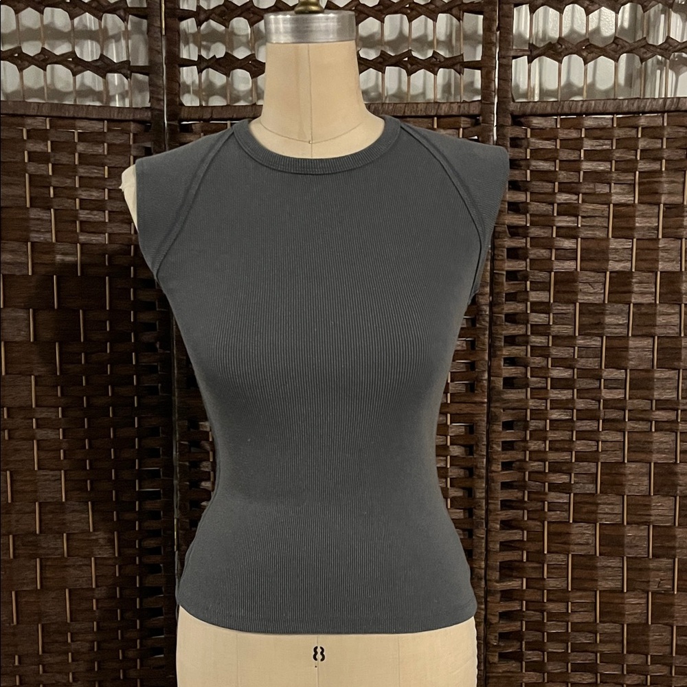 Bohme Blue Gray Ribbed Short Sleeve Tee